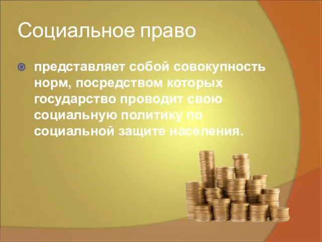 Социальное право представляет собой совокупность норм, посредством которых государство проводит свою социальную