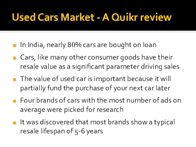 Used Cars Market - A Quikr review In India, nearly 80% cars