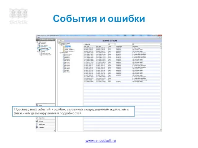 События и ошибки Просмотр всех событий и ошибок, связанных с определенным водителем