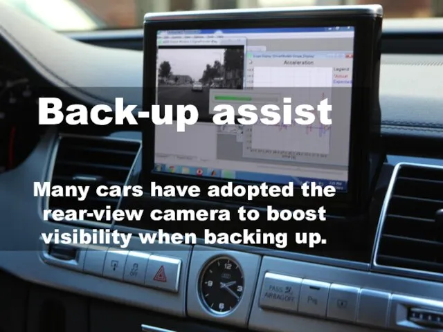 Back-up assist Many cars have adopted the rear-view camera to boost visibility when backing up.