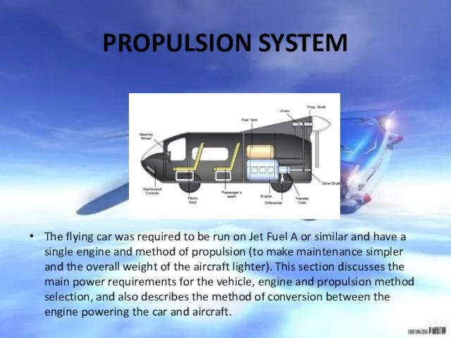 PROPULSION SYSTEM The flying car was required to be run on Jet
