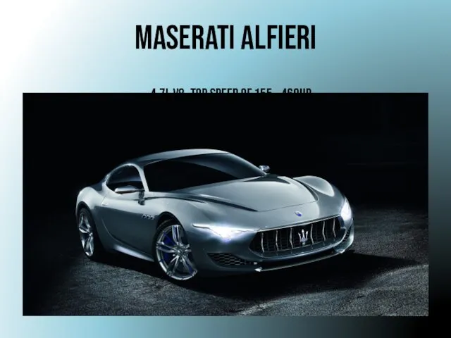 Maserati Alfieri 4.7L V8 –Top speed of 155 - 460hp