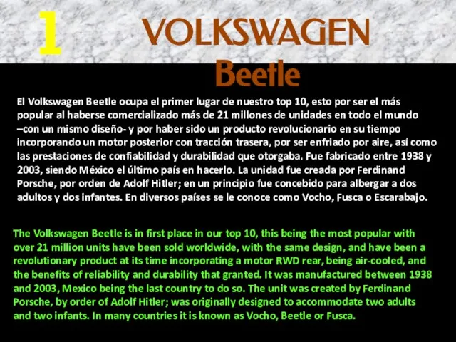 El Volkswagen Beetle ocupa el primer lugar de nuestro top 10, esto