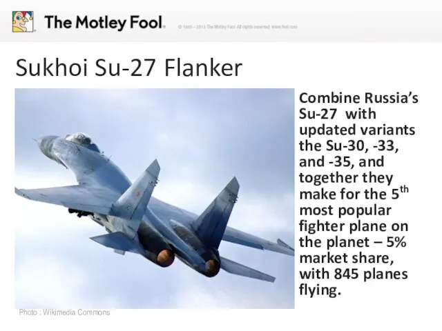 Sukhoi Su-27 Flanker Combine Russia’s Su-27 with updated variants the Su-30, -33,