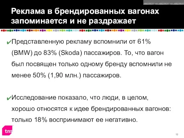 Реклама в брендированных вагонах запоминается и не раздражает Представленную рекламу вспомнили от