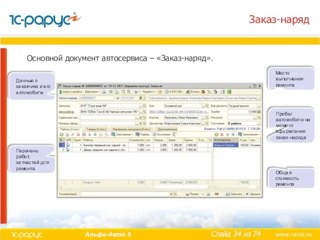 Заказ-наряд Основной документ автосервиса – «Заказ-наряд». Данные о заказчике и его автомобиле