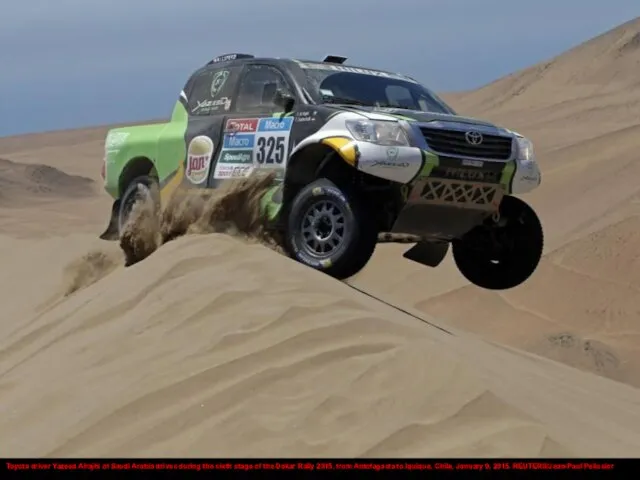 Toyota driver Yazeed Alrajhi of Saudi Arabia drives during the sixth stage