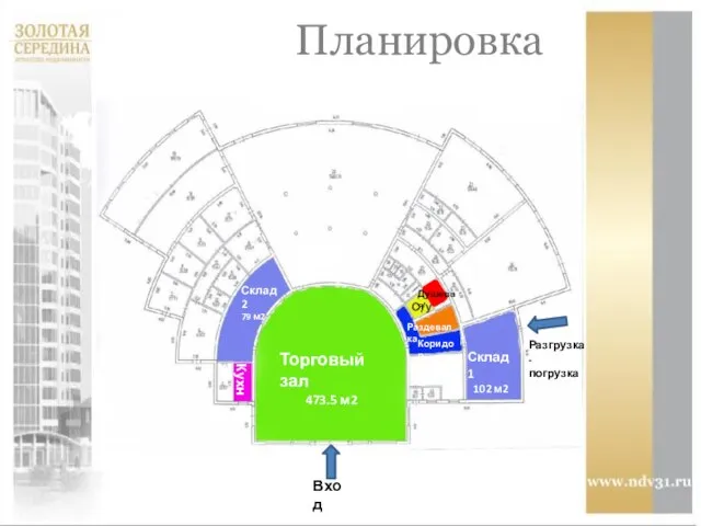 Планировка Торговый зал Торговый зал 473.5 м2 Склад 2 79 м2 Склад