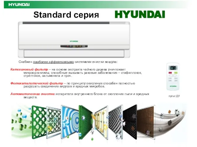 Standard серия HYUNDAI Снабжен наиболее эффективными системами очистки воздуха: Катехиновый фильтр –