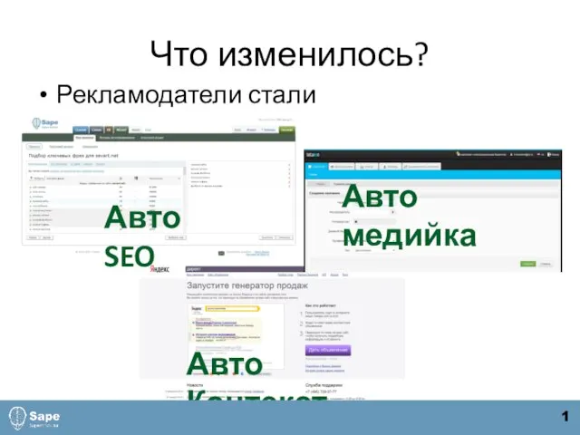 Что изменилось? Рекламодатели стали самостоятельными Авто SEO Авто Контекст Авто медийка 1