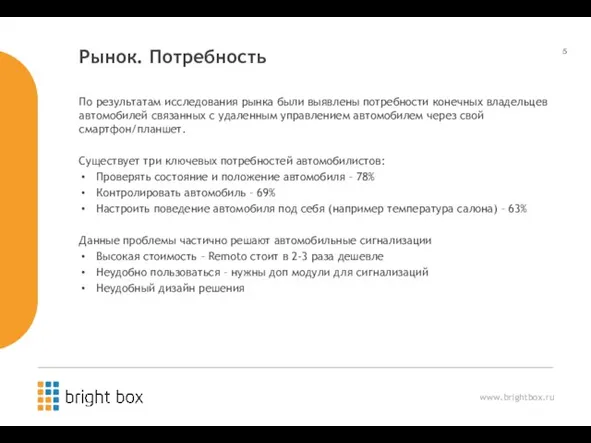 Рынок. Потребность По результатам исследования рынка были выявлены потребности конечных владельцев автомобилей