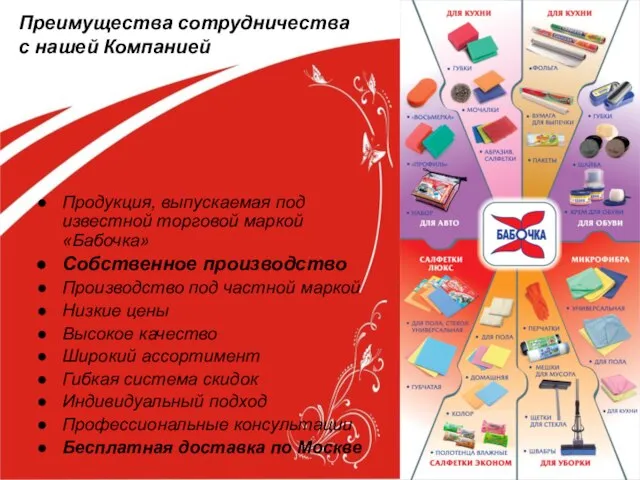 Преимущества сотрудничества с нашей Компанией Продукция, выпускаемая под известной торговой маркой «Бабочка»