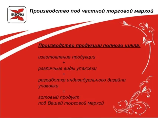 Производство под частной торговой маркой Производство продукции полного цикла: изготовление продукции +