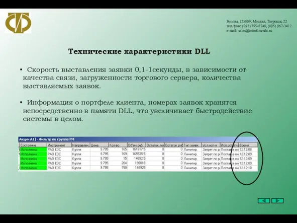 Россия, 125009, Москва, Тверская, 22 тел./факс (095) 755-8748, (095) 967-3412 e-mail: sales@interfintrade.ru