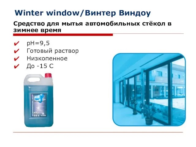 Winter window/Винтер Виндоу Средство для мытья автомобильных стёкол в зимнее время рН=9,5