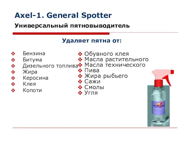 Axel-1. General Spotter Бензина Битума Дизельного топлива Жира Керосина Клея Копоти Универсальный