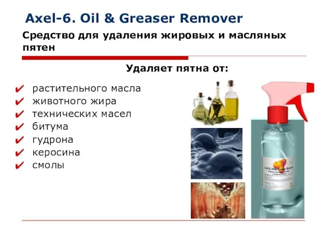 Axel-6. Oil & Greaser Remover растительного масла животного жира технических масел битума