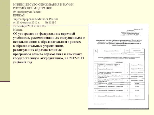 МИНИСТЕРСТВО ОБРАЗОВАНИЯ И НАУКИ РОССИЙСКОЙ ФЕДЕРАЦИИ (Минобрнауки России) ПРИКАЗ Зарегистрирован в Минюст