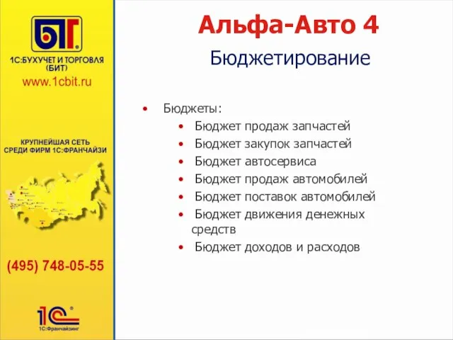 Альфа-Авто 4 Бюджеты: Бюджет продаж запчастей Бюджет закупок запчастей Бюджет автосервиса Бюджет