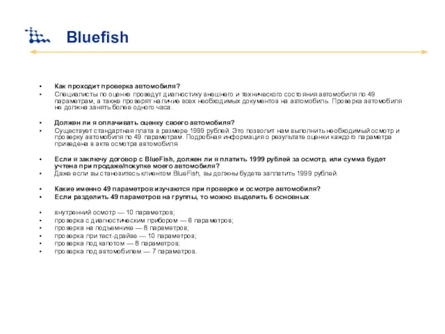Bluefish Как проходит проверка автомобиля? Специалисты по оценке проведут диагностику внешнего и