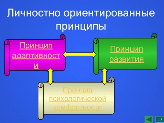 Личностно ориентированные принципы Принцип адаптивности Принцип развития Принцип психологической комфортности 13