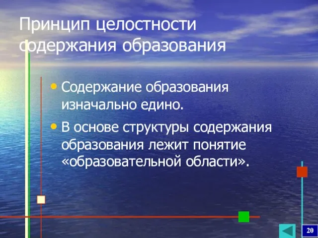 Принцип целостности содержания образования Содержание образования изначально едино. В основе структуры содержания