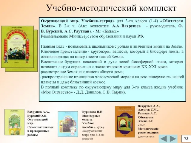 73 Учебно-методический комплект Окружающий мир. Учебник-тетрадь для 3-го класса (1-4) «Обитатели Земли».