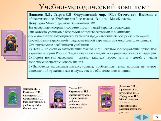 74 Учебно-методический комплект Данилов Д.Д., Тырин С.В. Окружающий мир. «Мое Отечество». Введение