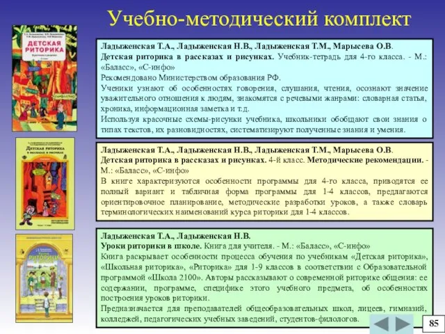 Ладыженская Т.А., Ладыженская Н.В. Уроки риторики в школе. Книга для учителя. -