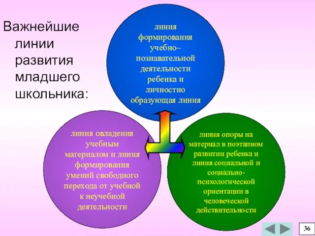 Важнейшие линии развития младшего школьника: линия овладения учебным материалом и линия формирования