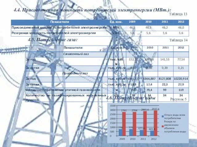 4.4. Присоединенная мощность потребителей электроэнергии (МВт.): 4.6. Потребление воды Рисунок 5 4.5.