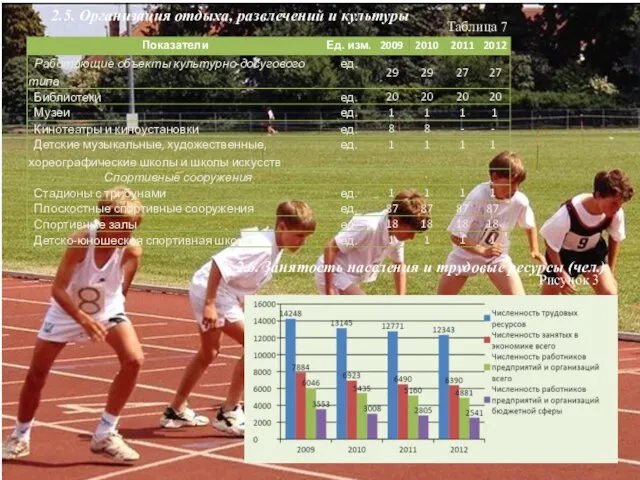2.5. Организация отдыха, развлечений и культуры 2.6. Занятость населения и трудовые ресурсы