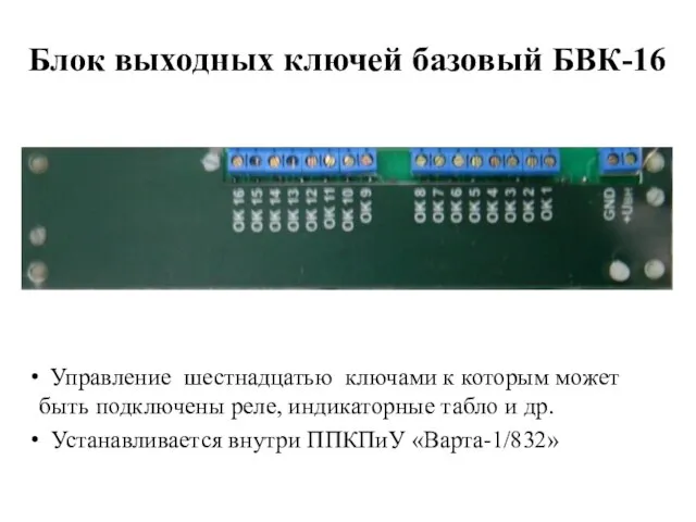 Блок выходных ключей базовый БВК-16 Управление шестнадцатью ключами к которым может быть