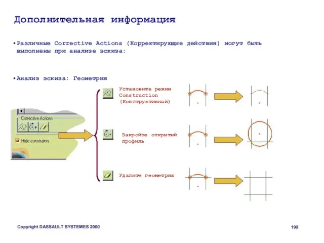 Дополнительная информация Различные Corrective Actions (Корректирующие действия) могут быть выполнены при анализе