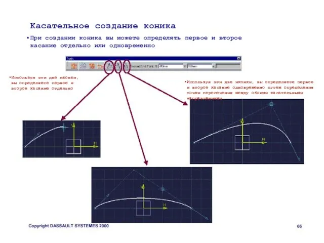 Касательное создание коника При создании коника вы можете определять первое и второе