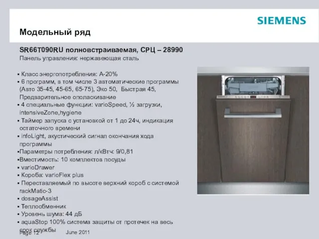 Модельный ряд SR66T090RU полновстраиваемая, СРЦ – 28990 Панель управления: нержавеющая сталь Класс