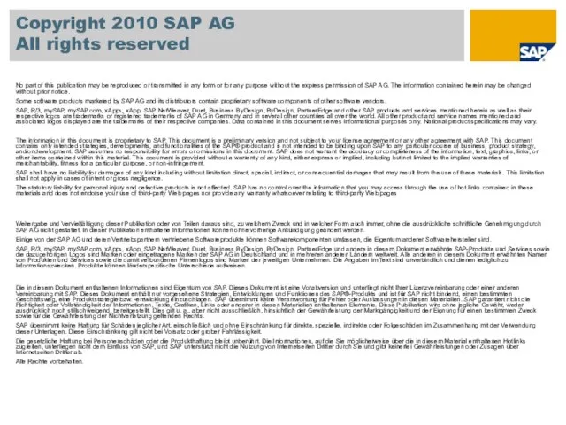 Copyright 2010 SAP AG All rights reserved No part of this publication