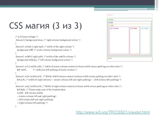 CSS магия (3 из 3) /* 3 Column settings */ .threecol {