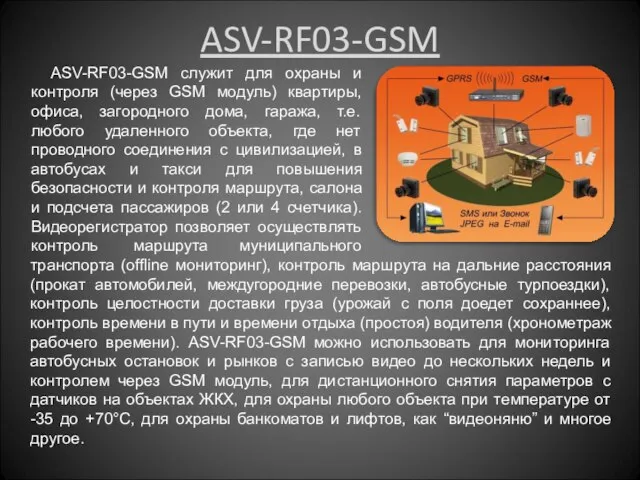 ASV-RF03-GSM ASV-RF03-GSM служит для охраны и контроля (через GSM модуль) квартиры, офиса,