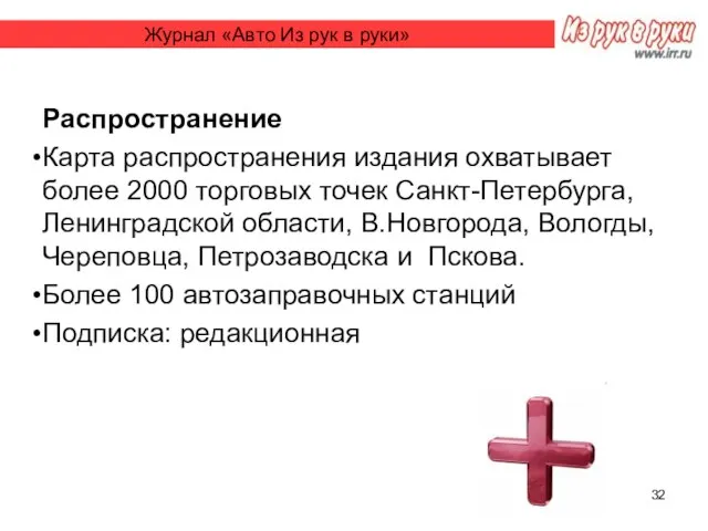 Журнал «Авто Из рук в руки» Распространение Карта распространения издания охватывает более