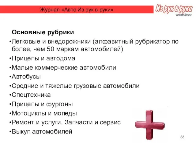 Журнал «Авто Из рук в руки» Основные рубрики Легковые и внедорожники (алфавитный