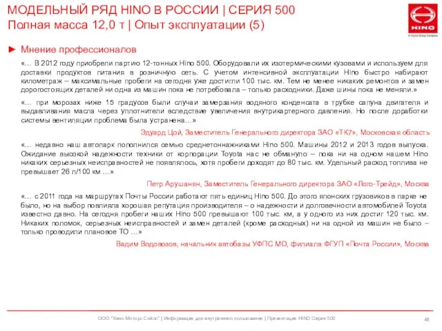 ООО "Хино Моторс Сэйлс" | Информация для внутреннего пользования | Презентация HINO