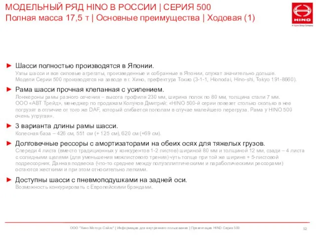 ООО "Хино Моторс Сэйлс" | Информация для внутреннего пользования | Презентация HINO