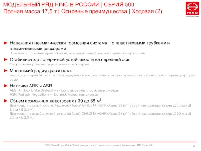 ООО "Хино Моторс Сэйлс" | Информация для внутреннего пользования | Презентация HINO