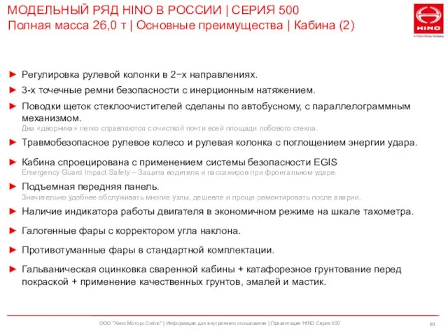 ООО "Хино Моторс Сэйлс" | Информация для внутреннего пользования | Презентация HINO