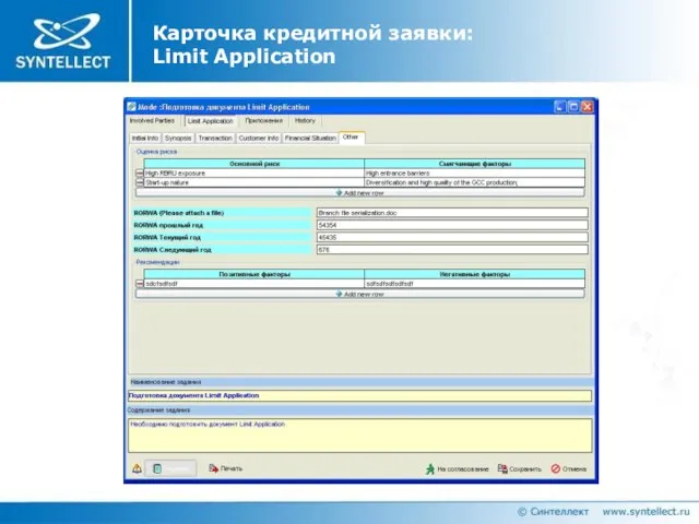 Карточка кредитной заявки: Limit Application