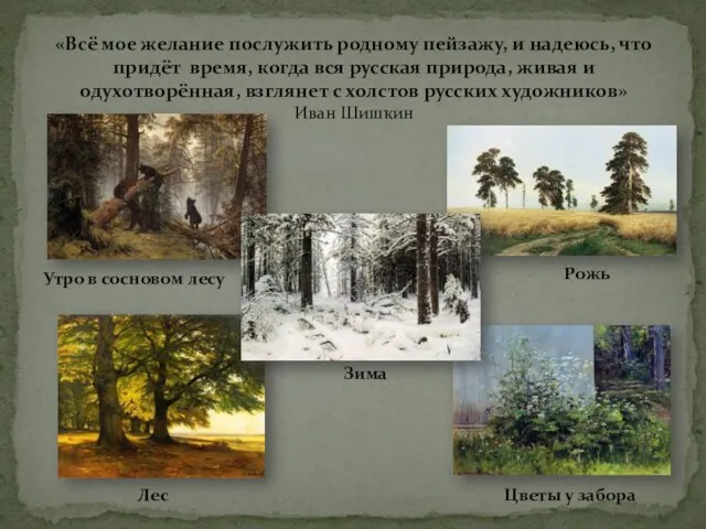 «Всё мое желание послужить родному пейзажу, и надеюсь, что придёт время, когда