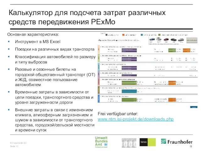 Калькулятор для подсчета затрат различных средств передвижения PExMo Основная характеристика: Инструмент в