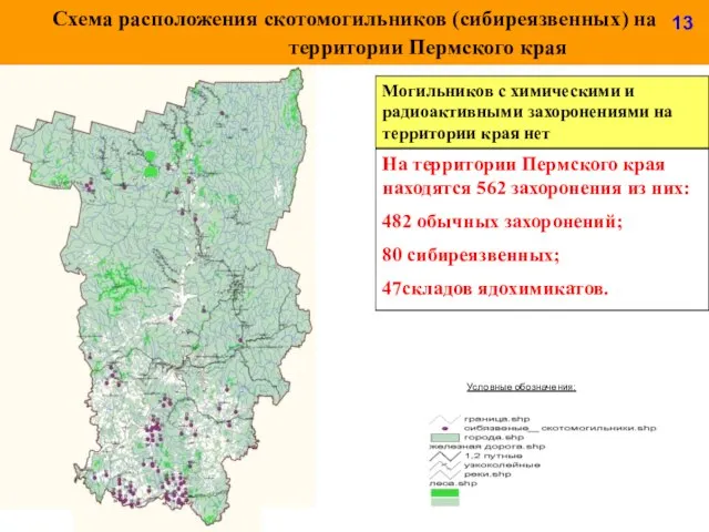 Схема расположения скотомогильников (сибиреязвенных) на территории Пермского края Могильников с химическими и