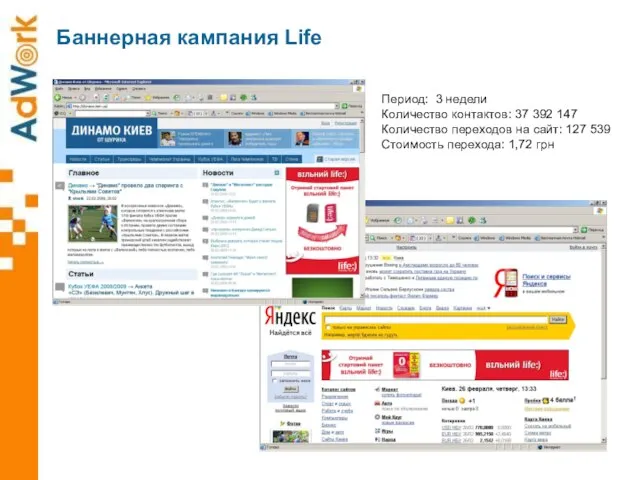 Баннерная кампания Life Период: 3 недели Количество контактов: 37 392 147 Количество